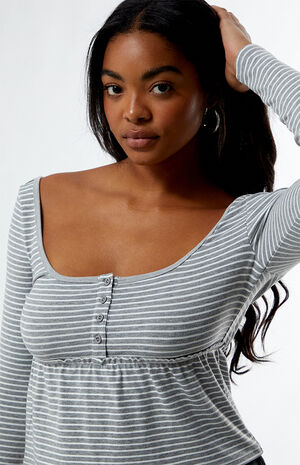 Striped Long Sleeve Babydoll Top image number 2