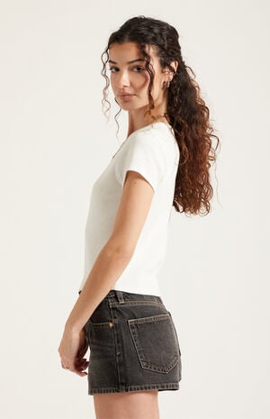 Ivy High Waisted Denim Festival Shorts Contrast Stitch Black image number 3