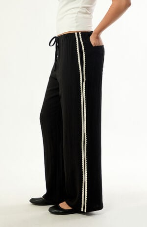 Linen Lace Wide Leg Track Pants image number 3