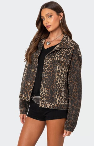 Leopard Print Denim Jacket image number 3