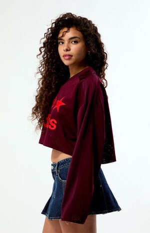 Maroon Fem Long Sleeve Cropped Hockey Jersey image number 4