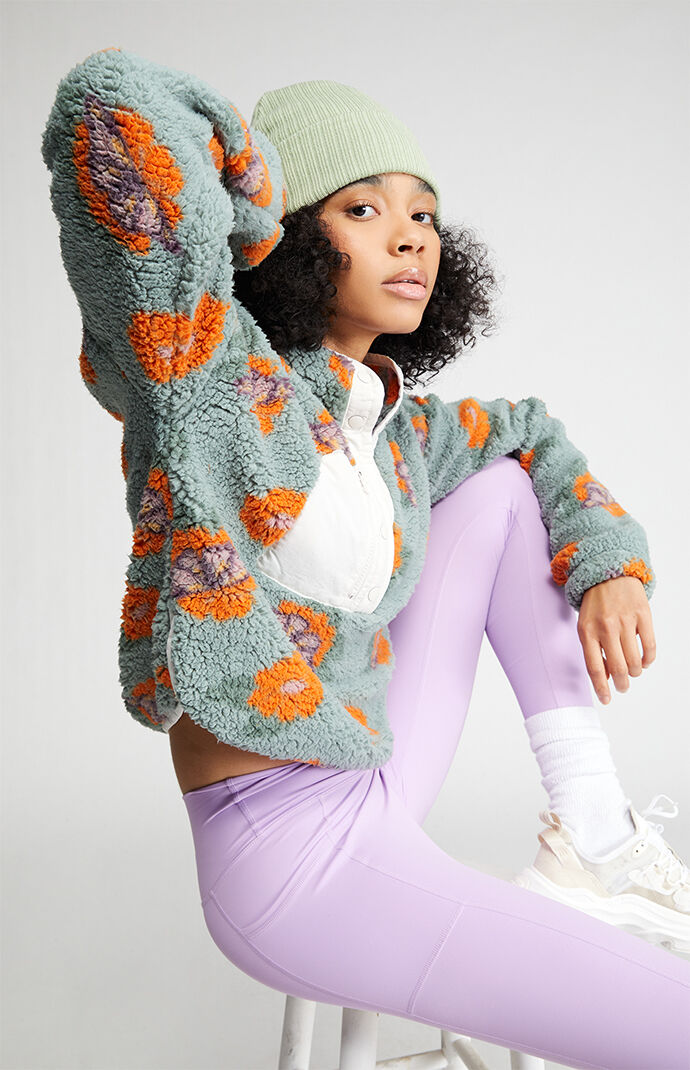 PacSun Butterfly Garden Half Snap Sherpa Sweatshirt PacSun