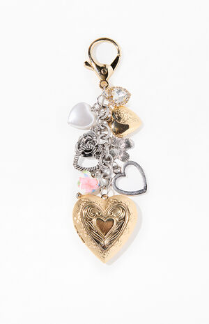 Mixed Metal Heart Locket Bag Charm Keychain image number 1