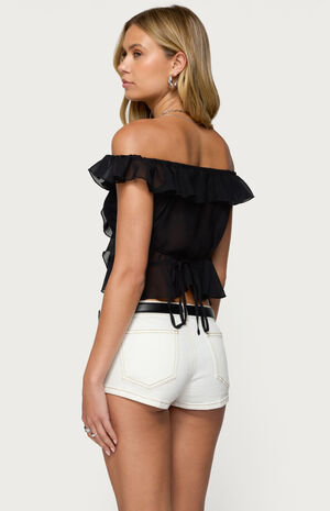 Sheer Chiffon Ruffled Off Shoulder Top image number 3