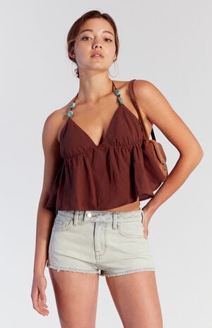 Light Indigo Button Tab Denim Micro Shorts