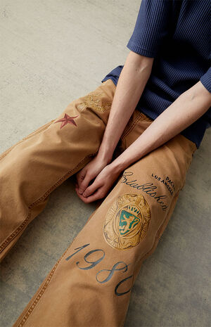 Baggy Khaki Graphic Carpenter Jeans image number 4