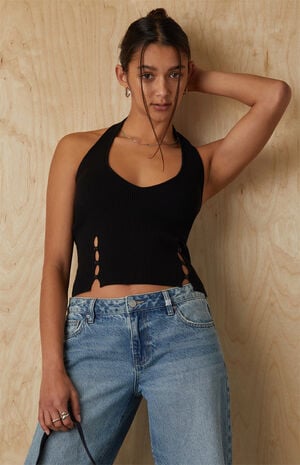 Button Front Sweater Halter Top
