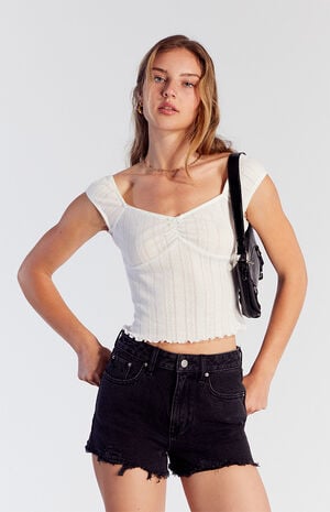 Black Frayed Ripped High Waisted Denim Festival Shorts