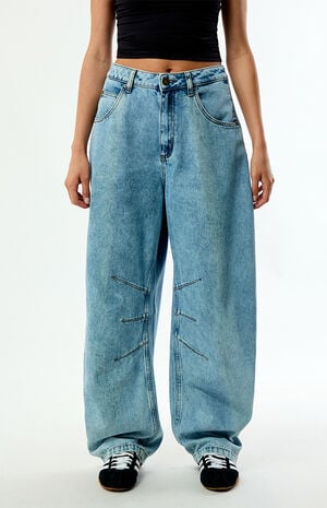 Light Blue High Waisted Barrel Jeans image number 2