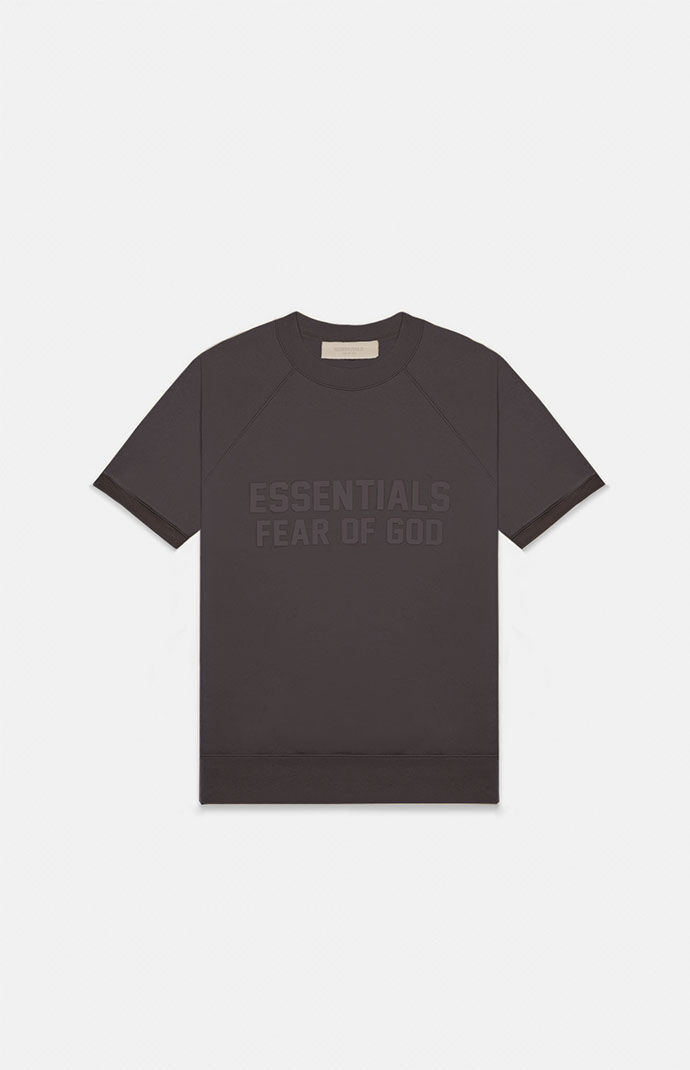피오갓 에센셜 Fear Of God Kids Off Black Short Sleeve Crew Neck Sweatshirt