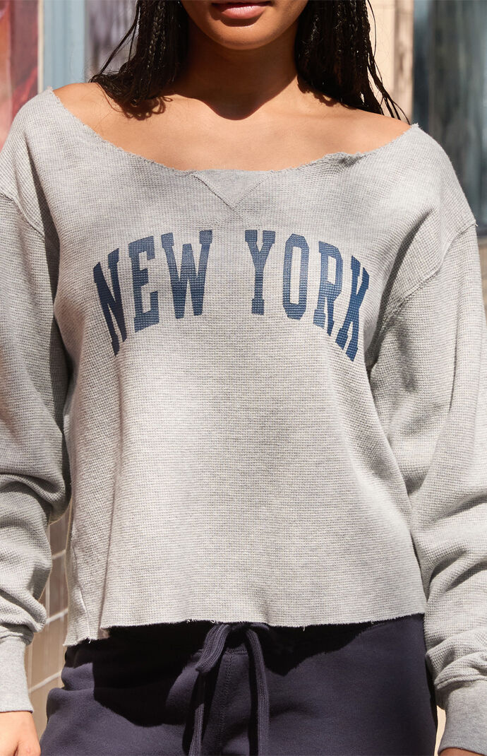 John Galt Erica New York Off-The-Shoulder Waffle Knit Sweatshirt