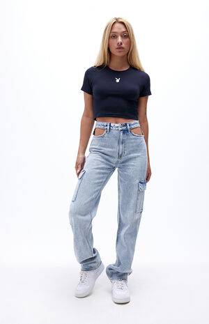 By PacSun Light Blue Cutout Carpenter Pants By PacSun Light Blue Cutout Carpenter Pants image number null