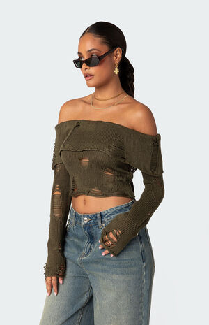 Distressed Fold Over Sweater image number 4