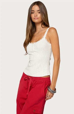 Contrast Stitched Lacey Henley Top image number 2
