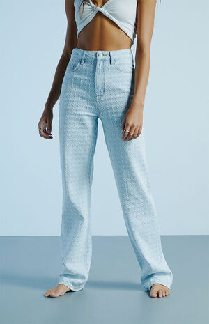 Light Blue Distressed Cross '90s Boyfriend Jeans image number 2