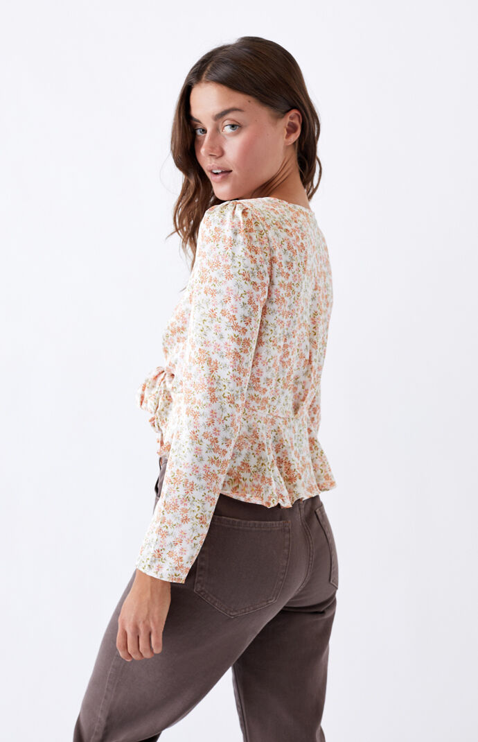 Flower Glow Satin Tie Front Top