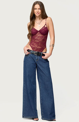 Strappy Sheer Lace Bodysuit image number 4