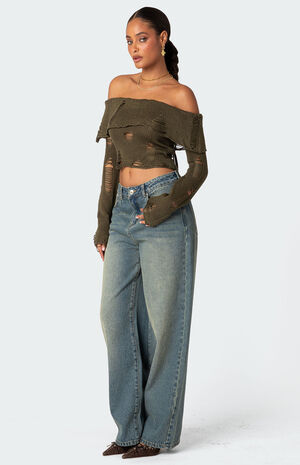 Distressed Fold Over Sweater image number 2