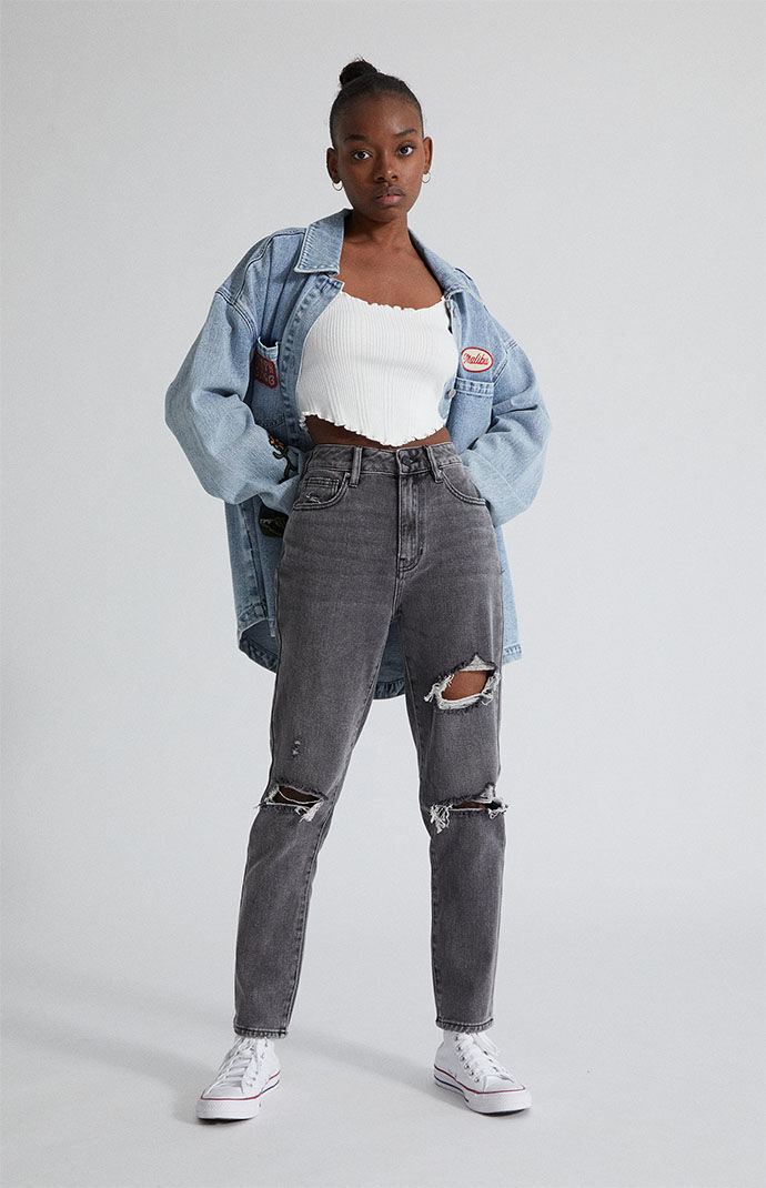 PacSun Faded Black Ripped Mom Jeans 
