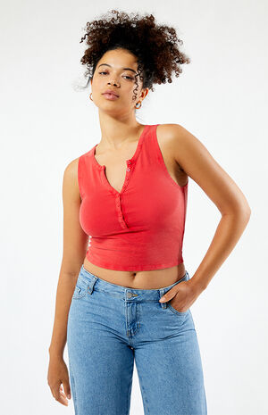 Vintage Wash Notched Button Tank Top image number 3
