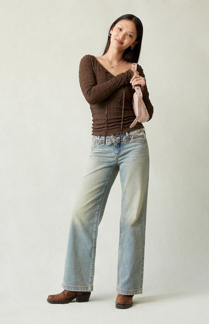 Pacsun Zoe Low Rise Girlfriend Jeans Light Blue Tint