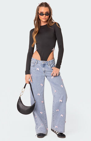 Lucille Low Rise Satin Bow Straight Leg Jeans image number 5