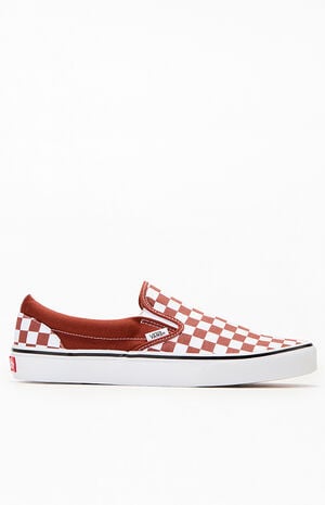 Brown Checkerboard Slip-On Shoes image number 1