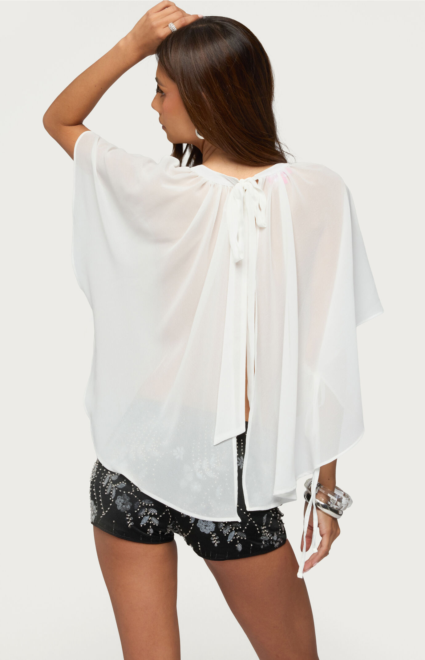 Edikted Sable Asymmetric Chiffon Top