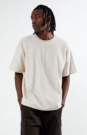 Tan & White Slub Stripe Oversized T-Shirt image number 1