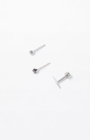 3 Piece Silver Lighting Bolt Earrings image number 2