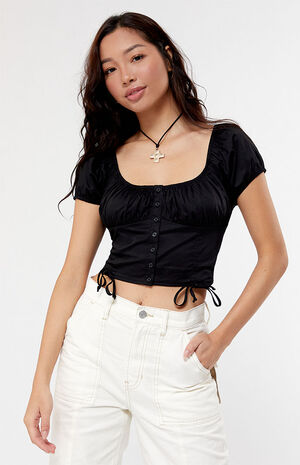 Short Sleeve Button Up Bustier Top image number 3