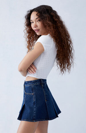 Dark Indigo Pleated Mid Rise Denim Mini Skirt image number 3