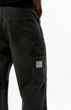 568 Dark Green Loose Straight Double Knee Carpenter Jeans image number 5