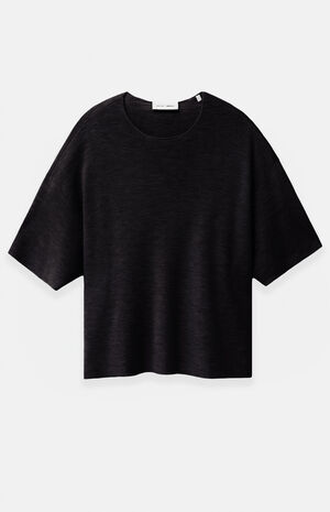 Jet Black Merino Wool Short Sleeve Knit T-Shirt image number 1