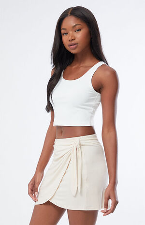 White Knit Wrap Mini Skirt image number 3
