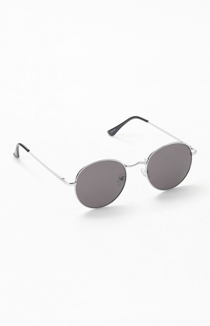 Silver & Black Round Metal Sunglasses