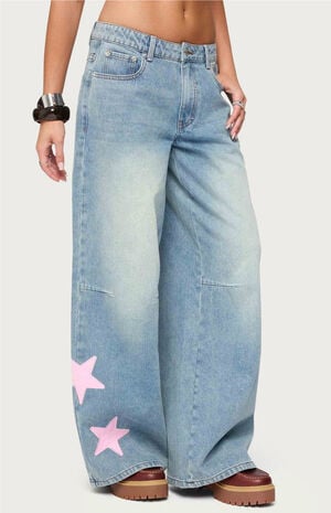 Trish Satin Effect Stars Low Rise Jeans image number 2