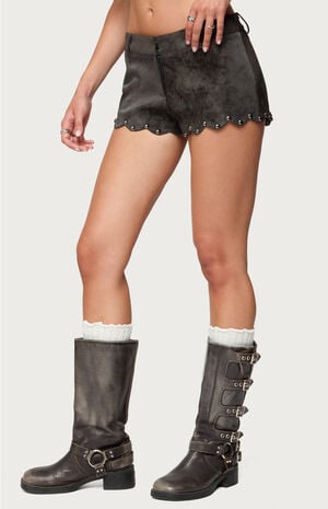 Zarina Studded Faux Suede Shorts image number 2