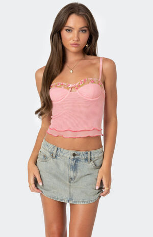 Embroidered Mesh Bra Top image number 1