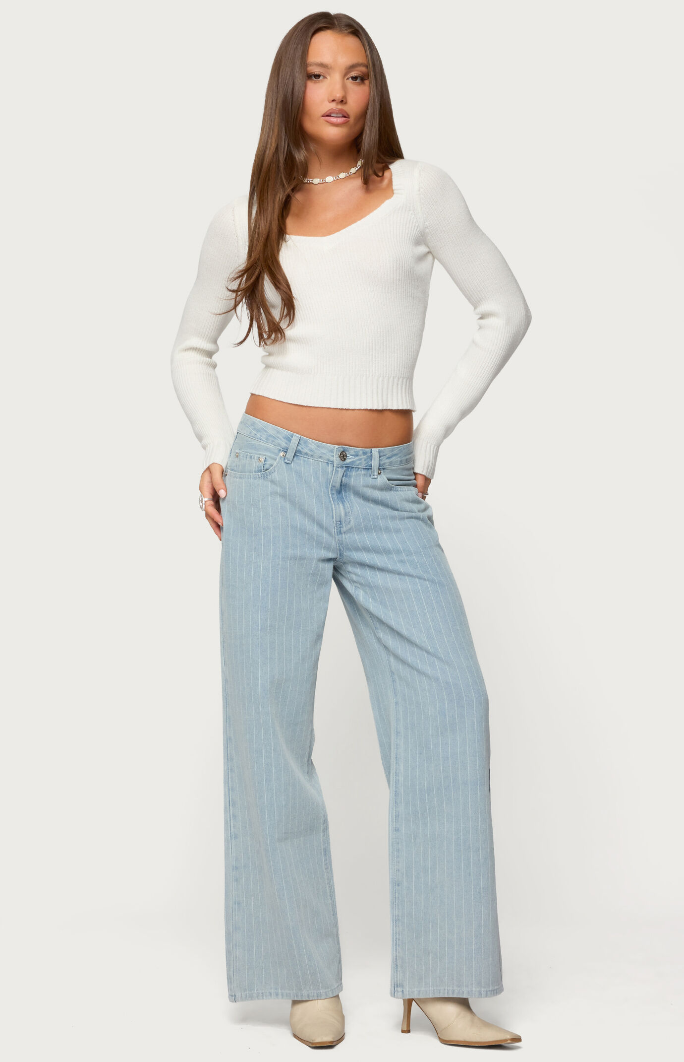 Edikted Pinstripe Low Rise Jeans