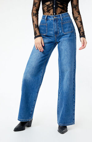 Patch Pocket Wide Leg Jeans image number 2