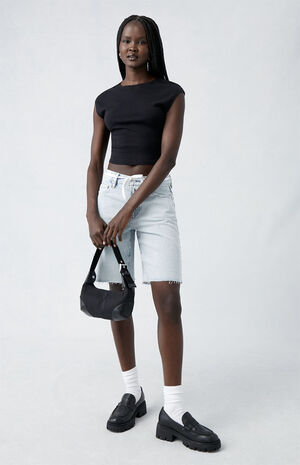 Eco Light Indigo Raw Cut Baggy Jorts image number 2