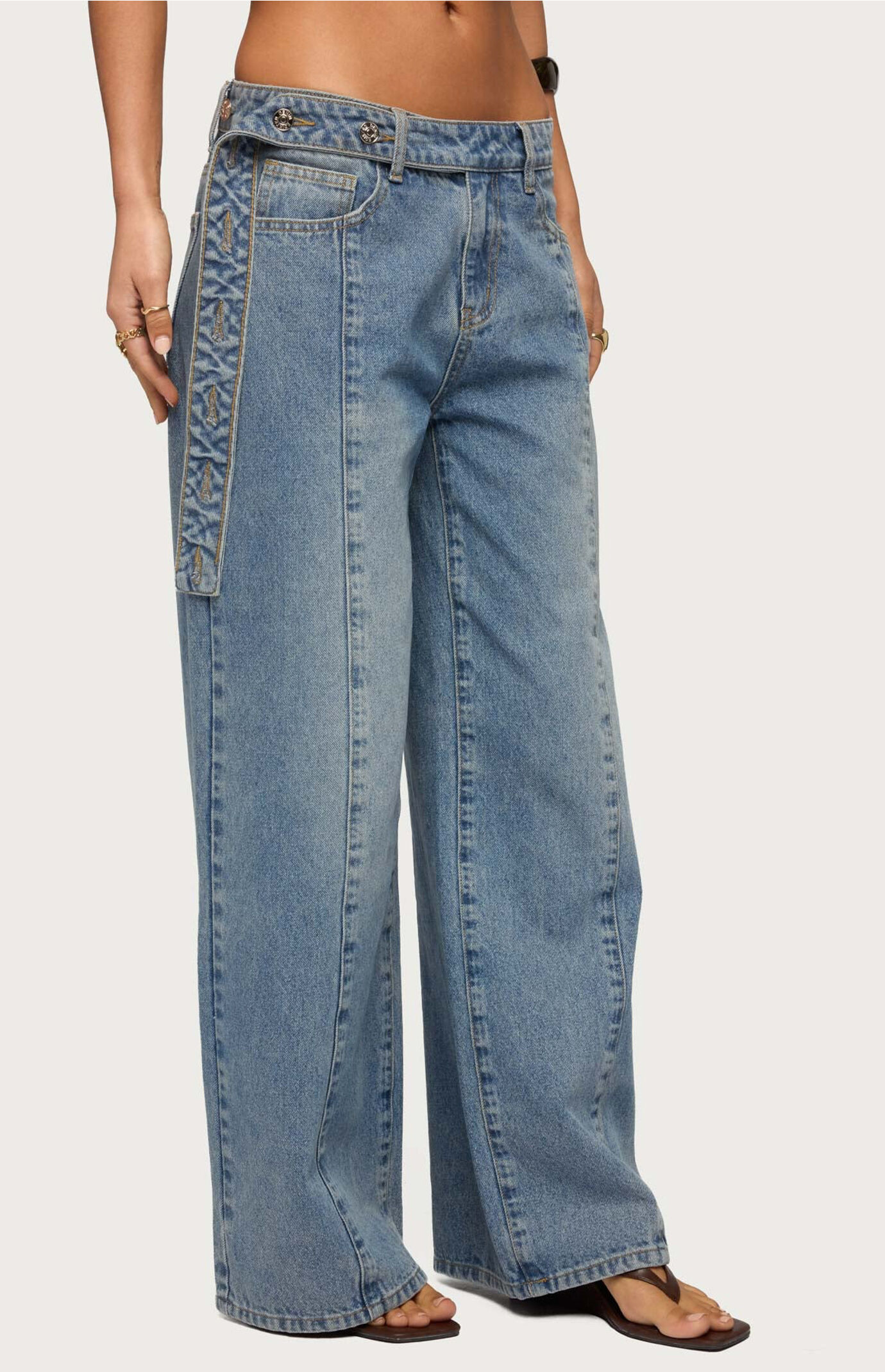 Edikted Buttoned Waist Low Rise Baggy Jeans