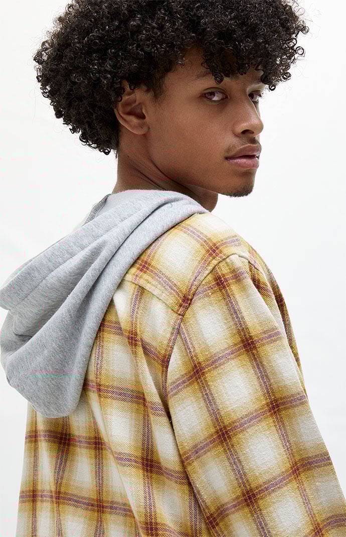 Pacsun plaid mix hooded long sleeve button up hot sale shirt