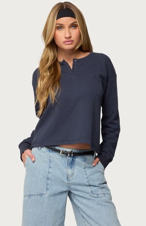 Deni Long Sleeve Henley Waffle Top image number 1