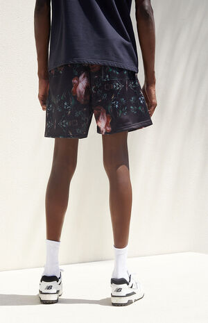 Black Floral Mesh Shorts image number 5