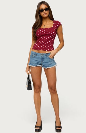 Roy Ruffle Lace Denim Micro Shorts image number 5