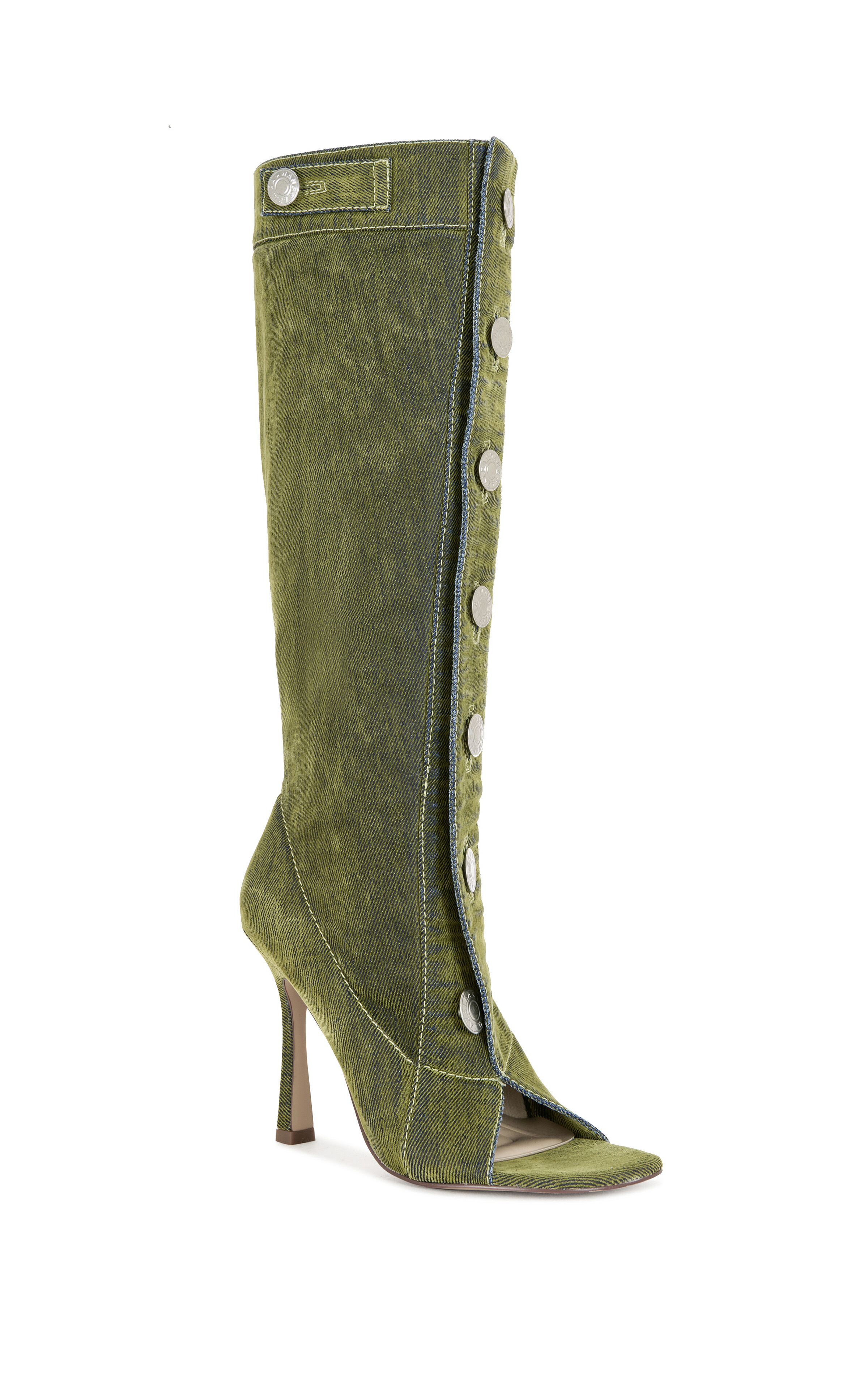 AZALEA WANG Women's Kazuki Olive Velvet Denim Stiletto Boots