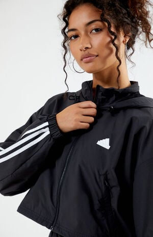 Recycled Black Essentials 3-Stripes Woven Windbreaker Jacket image number 3