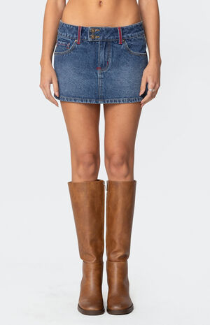 Embroidered Pocket Denim Mini Skirt image number 2